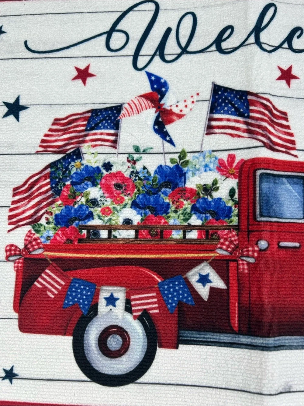 Patriotic Welcome Door Mat 24x16 Red Truck Flags Balloons 4th of July New